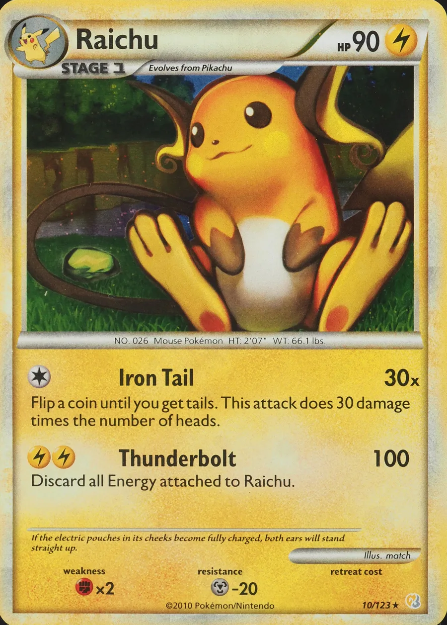 Placeholder front image of Raichu — Holofoil — HeartGold & SoulSilver — No. 10/123 — English
