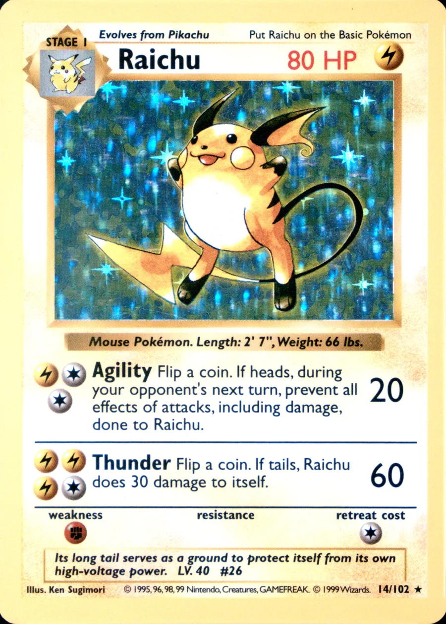 Placeholder front image of Raichu — Shadowless — Base Set — No. 14/102 — English