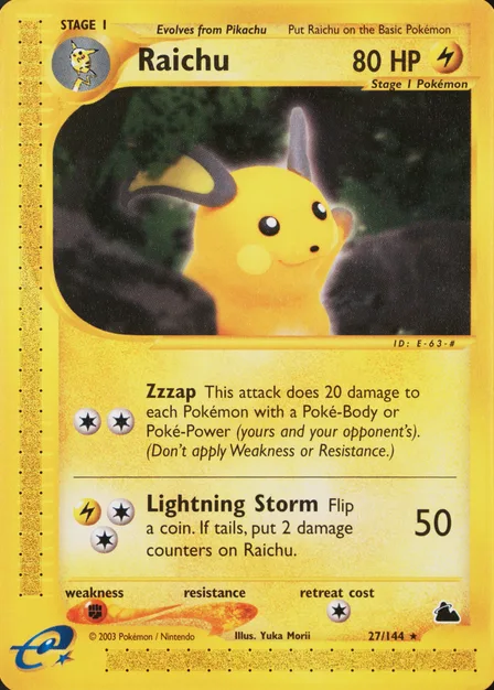 Placeholder card image of Raichu — Non-Holo — Skyridge — No. 27/144 — English