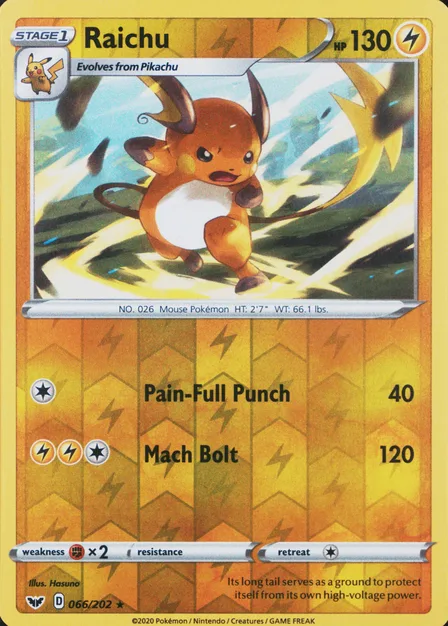 Placeholder card image of Raichu — Reverse Holofoil — Sword & Shield — No. 066/202 — English
