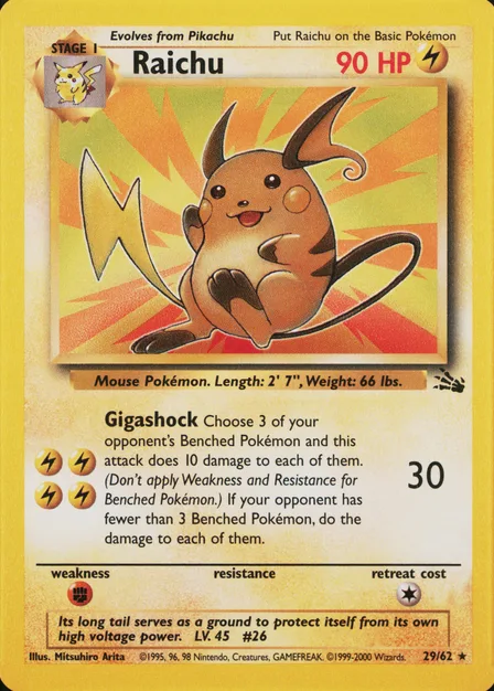 Placeholder card image of Raichu — Non-Holo — ©1999–2000 Copyright — Fossil — No. 29/62 — English