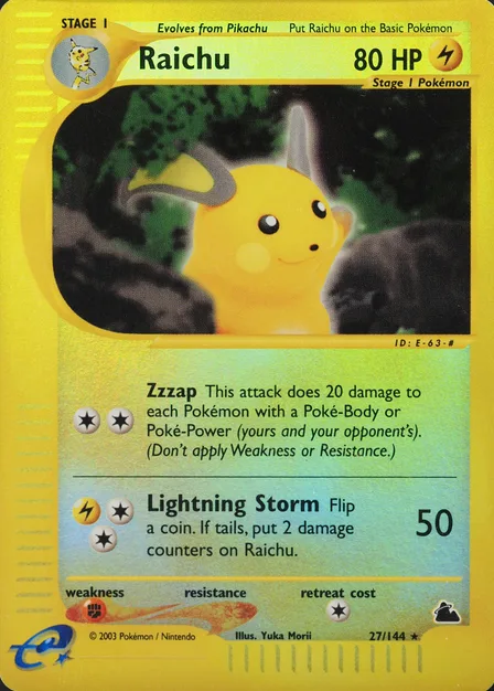 Placeholder card image of Raichu — Refractor Reverse Holofoil — Skyridge — No. 27/144 — English