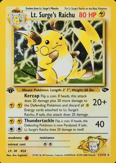 Placeholder card image of Lt. Surge's Raichu — Holo — 1st Edition — Gym Challenge — No. 11/132 — English