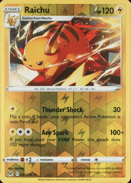 Placeholder card image of Raichu — Reverse Holofoil — Lost Origin — No. 053/196 — English