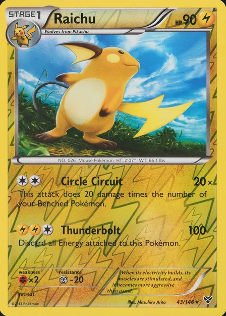 Placeholder card image of Raichu — Reverse Holofoil — XY — No. 43/146 — English