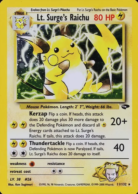 Placeholder card image of Lt. Surge's Raichu — Holo — Unlimited — Gym Challenge — No. 11/132 — English