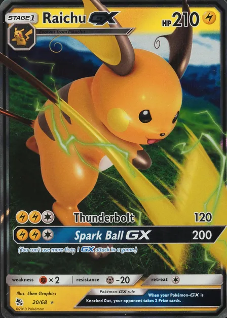 Placeholder card image of Raichu GX — Holofoil — Hidden Fates — No. 20/68 — English