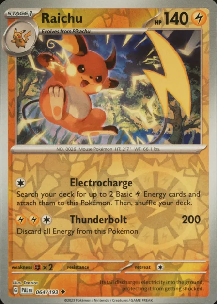 Placeholder card image of Raichu — Reverse Holofoil — Paldea Evolved — No. 064/193 — English