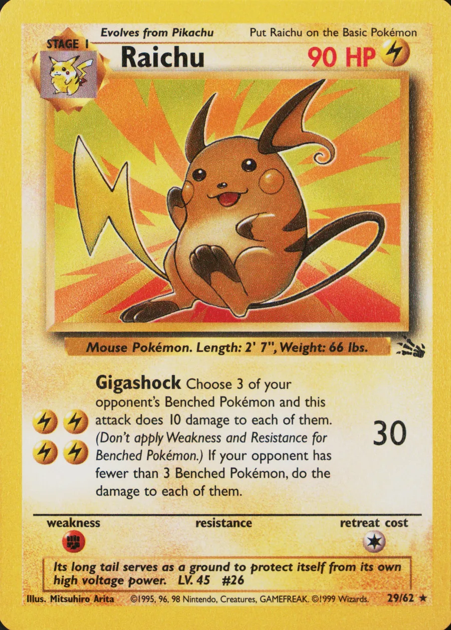 Placeholder front image of Raichu — Non-Holo — Unlimited ©1999 — Fossil — No. 29/62 — English