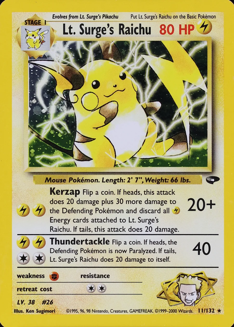 Placeholder front image of Lt. Surge's Raichu — Holo — Unlimited — Gym Challenge — No. 11/132 — English