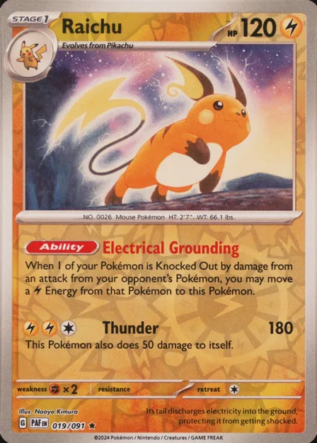 Placeholder card image of Raichu — Reverse Holofoil — Paldean Fates — No. 019/91 — English