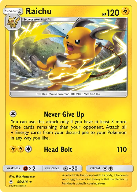 Placeholder card image of Raichu — Non-Holo — Unbroken Bonds — No. 55/214 — English