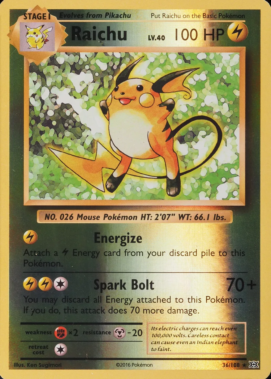 Placeholder front image of Raichu — Reverse Holofoil — Evolutions — No. 36/108 — English