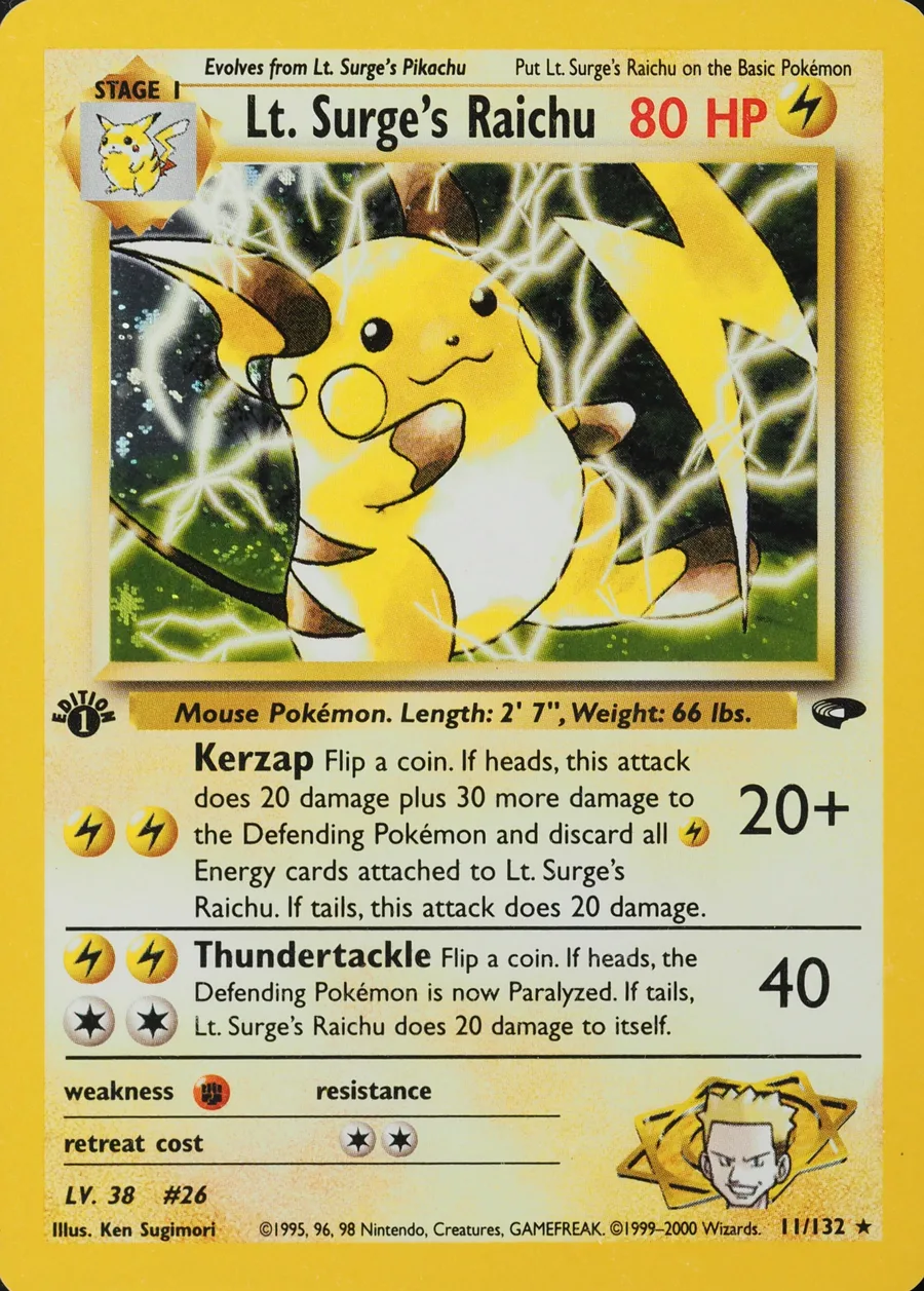 Placeholder front image of Lt. Surge's Raichu — Holo — 1st Edition — Gym Challenge — No. 11/132 — English