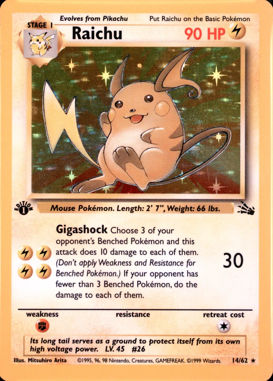 Placeholder front image of Raichu — Holo — 1st Edition — Fossil — No. 14/62 — English