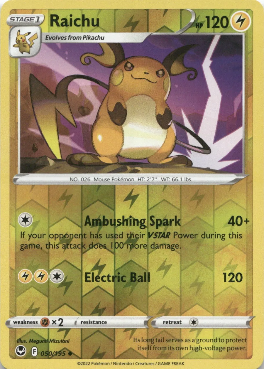 Placeholder front image of Raichu — Reverse Holofoil — Silver Tempest — No. 050/195 — English