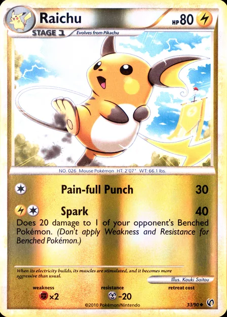 Placeholder card image of Raichu — Reverse Holofoil — HS—Undaunted — No. 33/90 — English