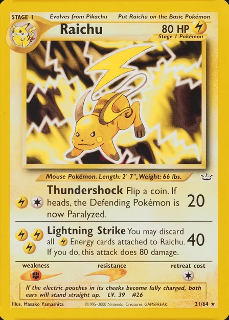 Placeholder card image of Raichu — Non-Holo — Unlimited — Neo Revelation — No. 21/64 — English