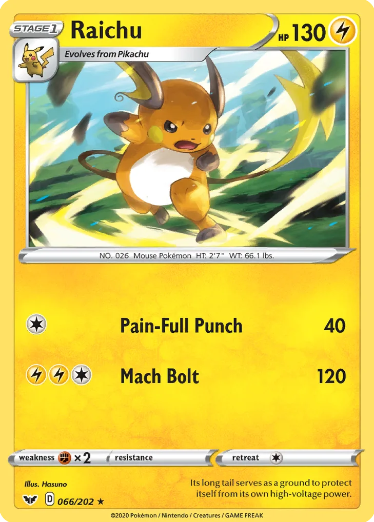 Placeholder front image of Raichu — Non-Holo — Sword & Shield — No. 066/202 — English