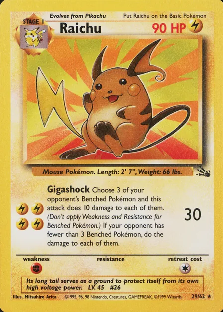 Placeholder card image of Raichu — Non-Holo — Unlimited ©1999 — Fossil — No. 29/62 — English