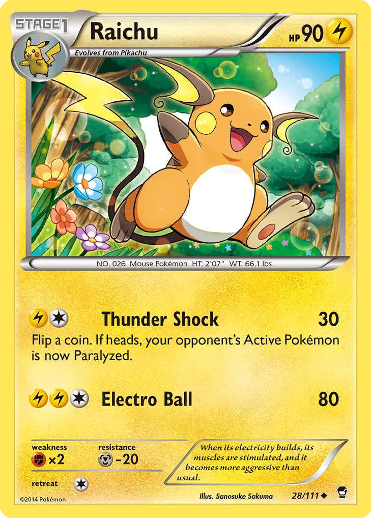 Placeholder front image of Raichu — Non-Holo — Furious Fists — No. 28/111 — English