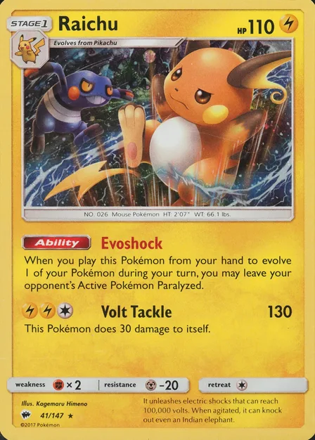 Placeholder card image of Raichu — Cosmos Holofoil — Burning Shadows — No. 41/147 — English