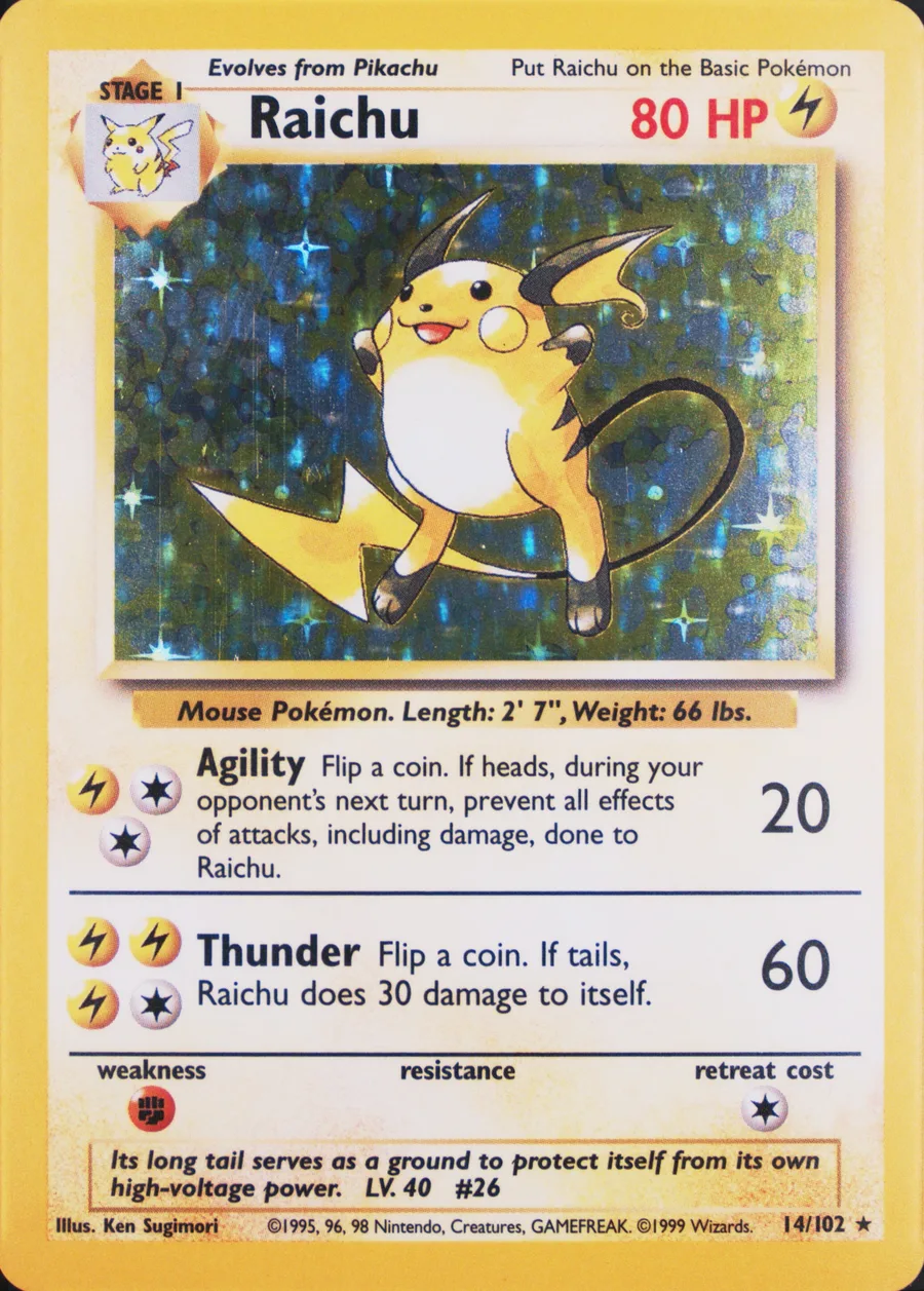 Placeholder front image of Raichu — Unlimited — ©1999 — Base Set — No. 14/102 — English