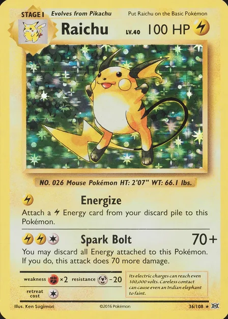 Placeholder card image of Raichu — Holofoil — Evolutions — No. 36/108 — English