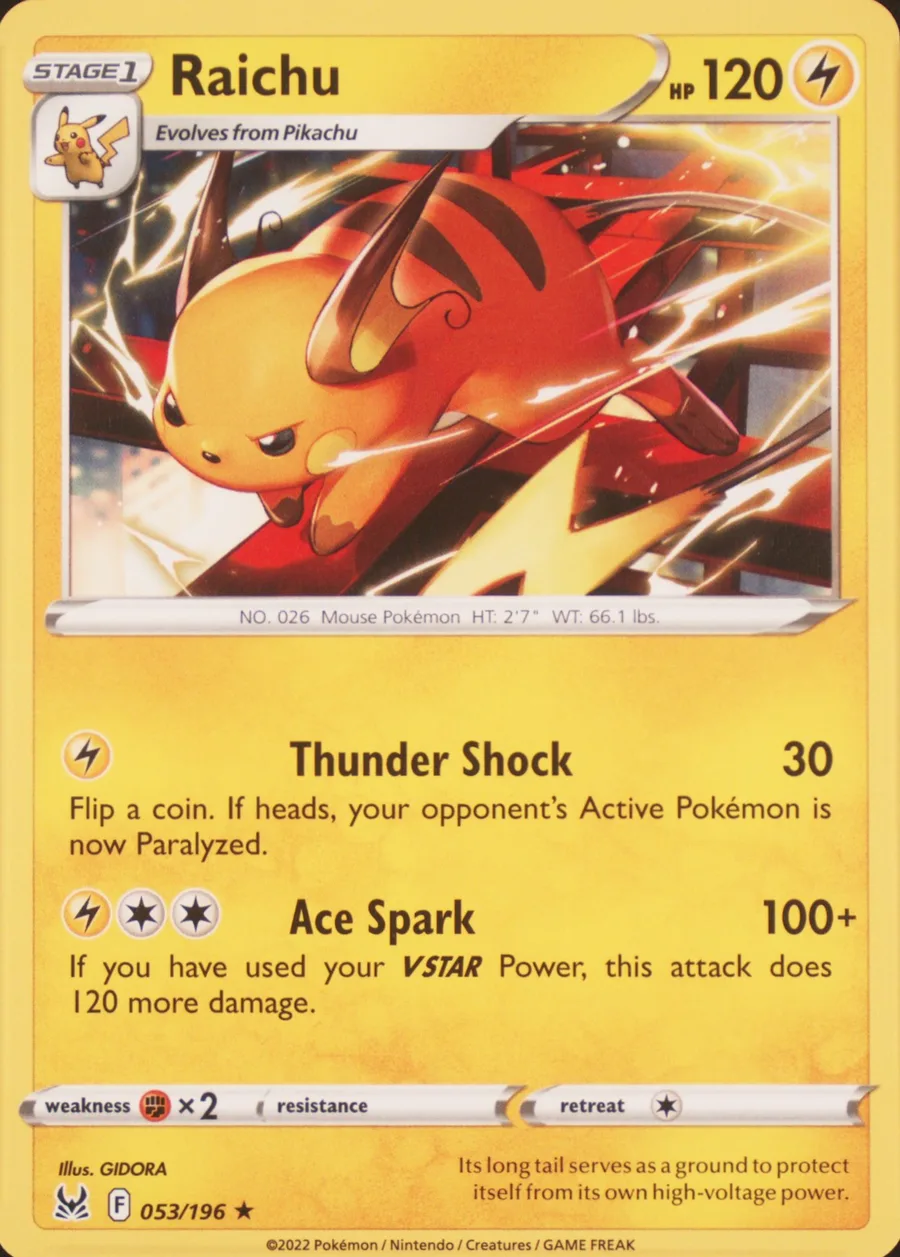 Placeholder front image of Raichu — Non-Holo — Lost Origin — No. 053/196 — English