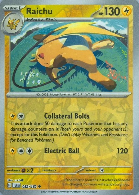 Placeholder card image of Raichu — Reverse Holofoil — Temporal Forces — No. 052/162 — English