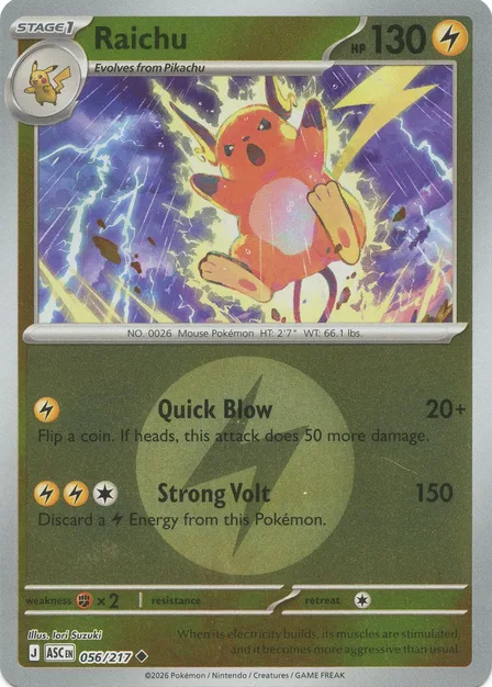 Placeholder card image of Raichu — Lightning Energy Mirror Holofoil — Ascended Heroes — No. 056/217 — English
