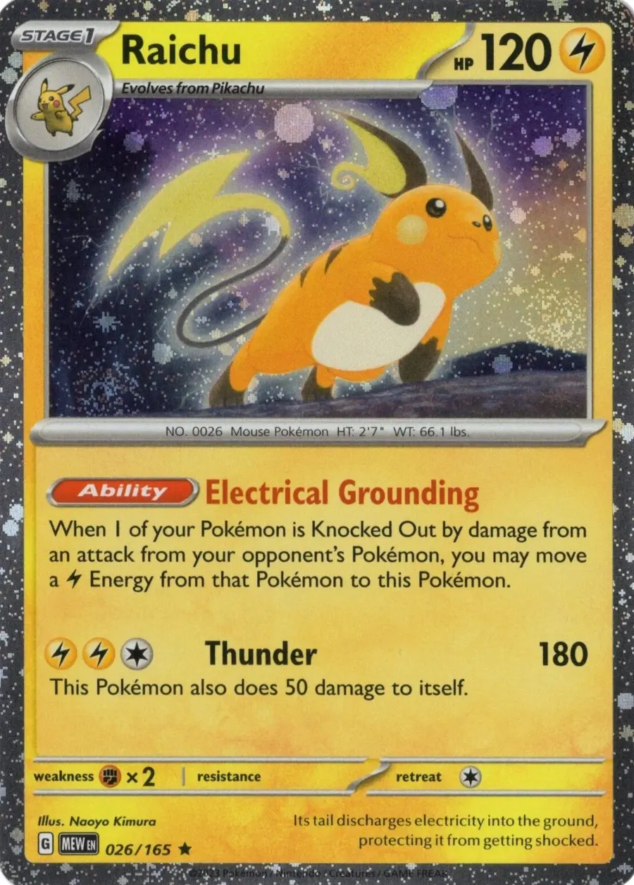 Placeholder front image of Raichu — Sam's Club Cosmos Holofoil — 151 — No. 026/165 — English