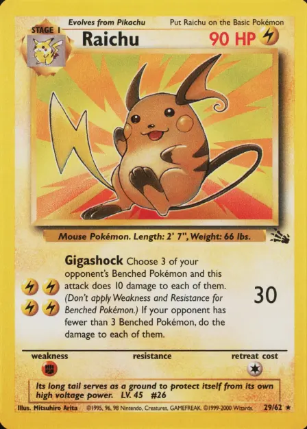 Placeholder card image of Raichu — Non-Holo — ©1999–2000 Copyright — Fossil — No. 29/62 — English