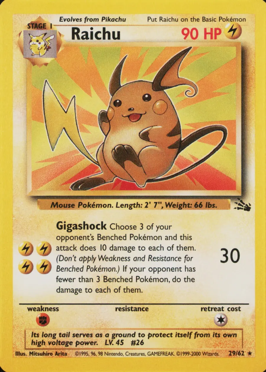 Placeholder front image of Raichu — Non-Holo — ©1999–2000 Copyright — Fossil — No. 29/62 — English