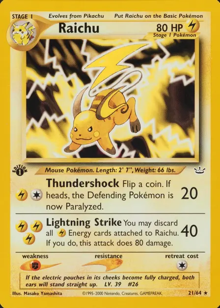 Placeholder card image of Raichu — Non-Holo — 1st Edition — Neo Revelation — No. 21/64 — English