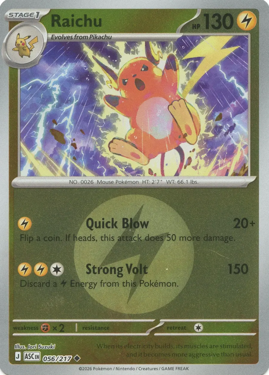 Placeholder front image of Raichu — Lightning Energy Mirror Holofoil — Ascended Heroes — No. 056/217 — English