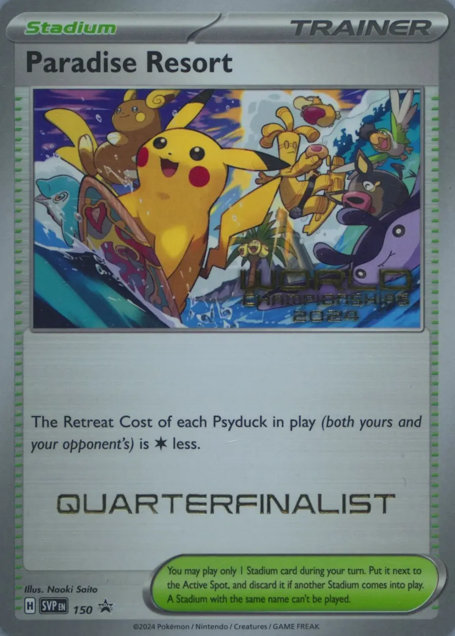 Placeholder front image of Raichu cameo on Paradise Resort — World Championships 2024 — Quarter-Finalist — SV Black Star Promos — No. 150 — English
