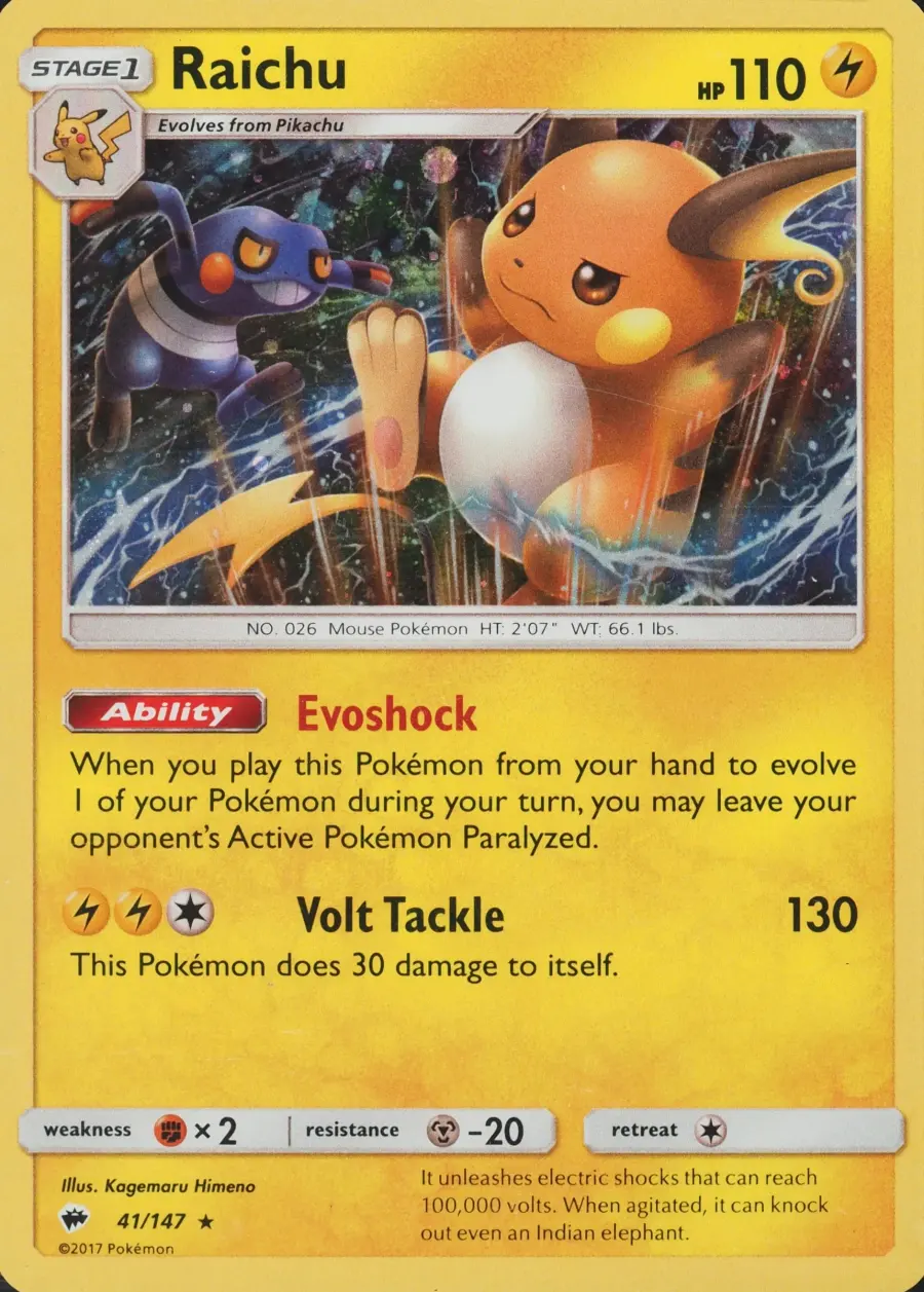 Placeholder front image of Raichu — Cosmos Holofoil — Burning Shadows — No. 41/147 — English