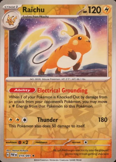 Placeholder card image of Raichu — Reverse Holofoil — Paldean Fates — No. 019/91 — English