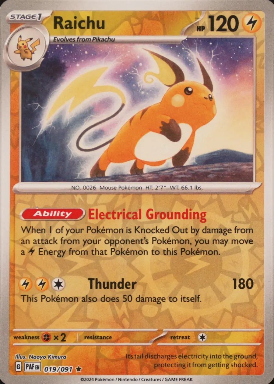 Placeholder front image of Raichu — Reverse Holofoil — Paldean Fates — No. 019/91 — English