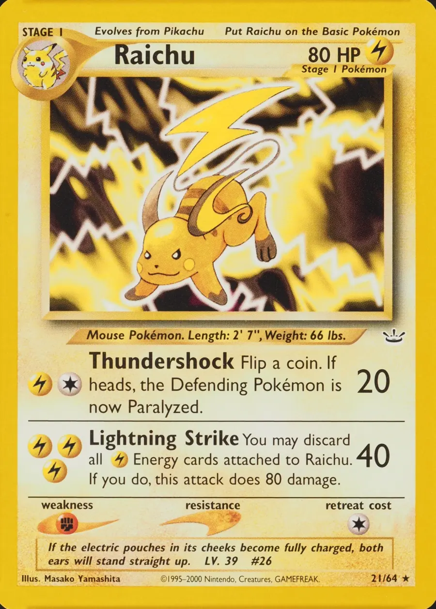 Placeholder front image of Raichu — Non-Holo — Unlimited — Neo Revelation — No. 21/64 — English