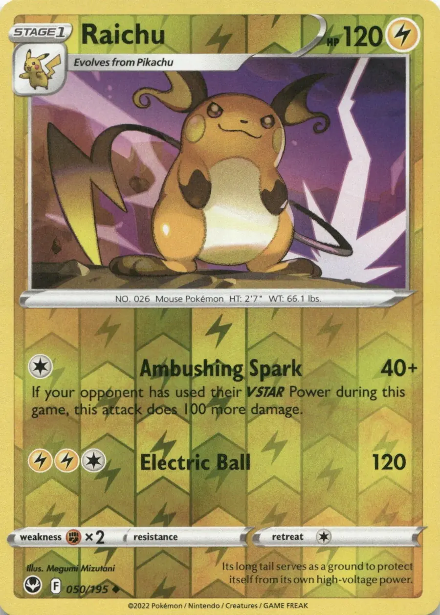 Placeholder front image of Raichu — Reverse Holofoil — Silver Tempest — No. 050/195 — English