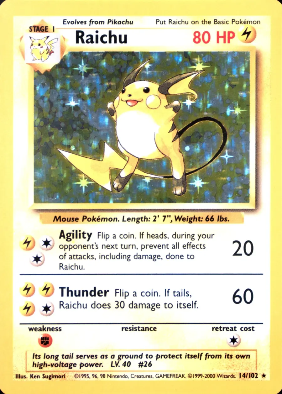 Placeholder front image of Raichu — ©1999–2000 Copyright Print — Base Set — No. 14/102 — English