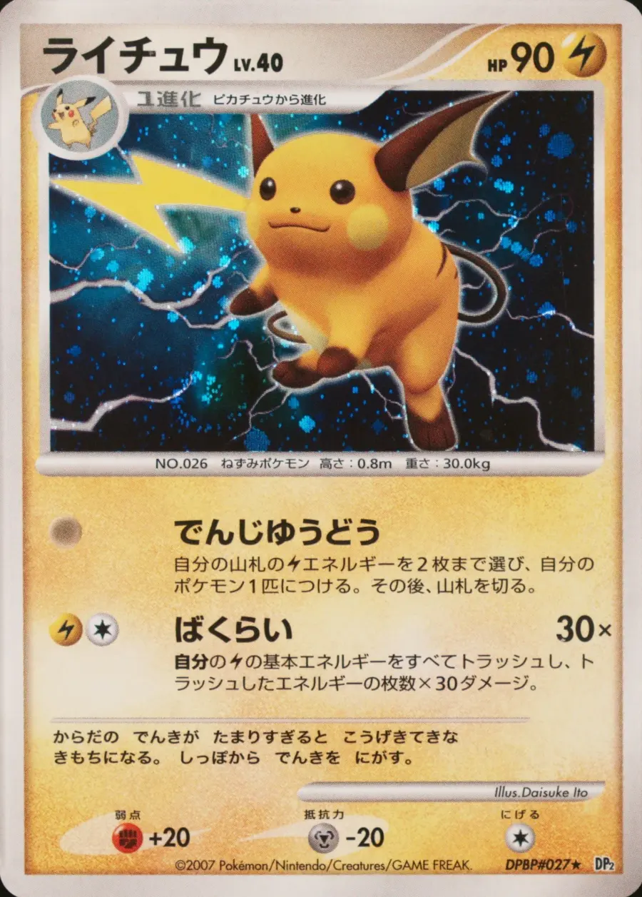 Placeholder front image of ライチュウ — Holofoil — Unlimited — Secret of the Lakes — No. DPBP#027 — Japanese