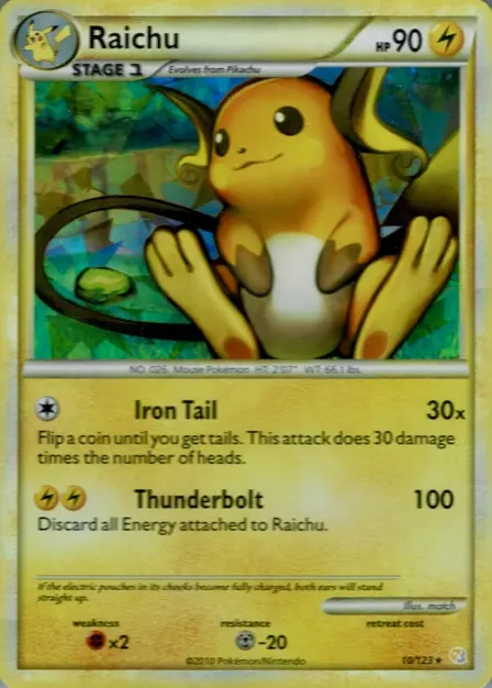 Placeholder card image of Raichu — Cracked Ice Holofoil — HeartGold & SoulSilver — No. 10/123 — English