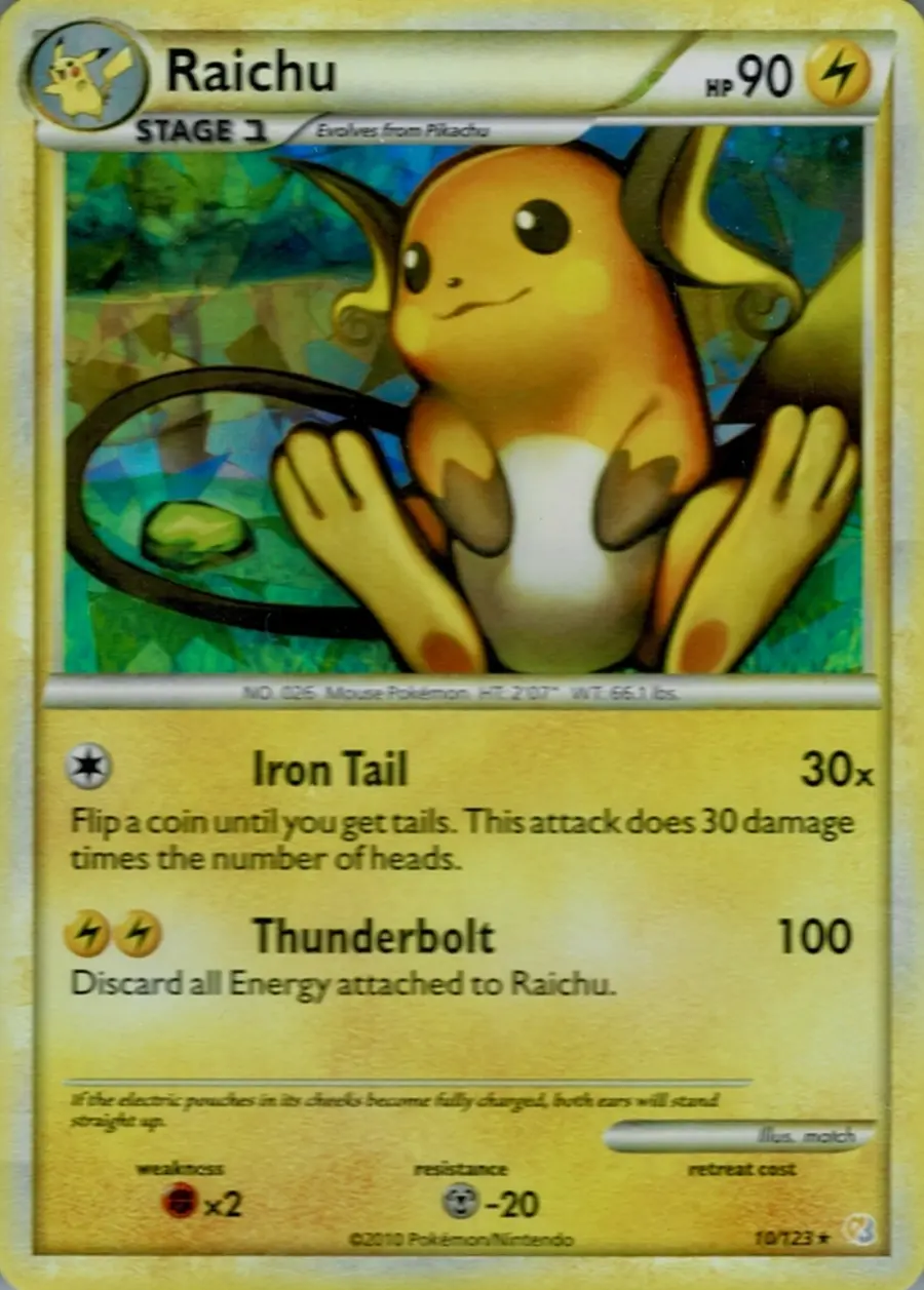 Placeholder front image of Raichu — Cracked Ice Holofoil — HeartGold & SoulSilver — No. 10/123 — English