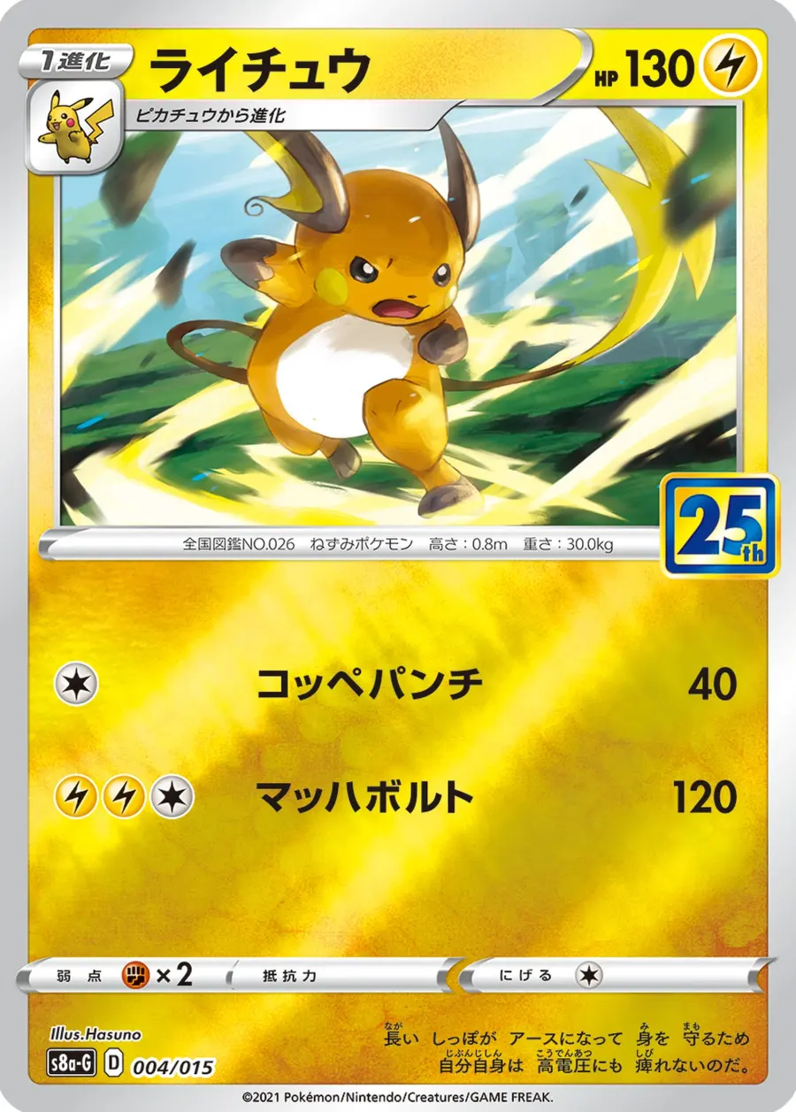 Placeholder front image of ライチュウ — Golden Box Mirror Holofoil — 25th Anniversary Golden Box — No. 004/015 — Japanese