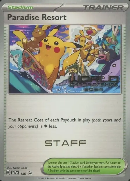Placeholder card image of Raichu cameo on Paradise Resort — World Championships 2024 — Staff — SV Black Star Promos — No. 150 — English