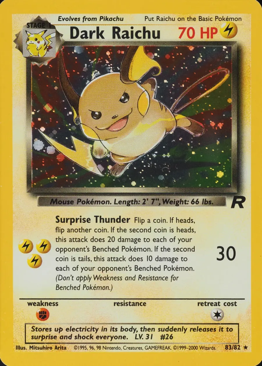 Placeholder front image of Dark Raichu — Cosmos Holo — Unlimited — Team Rocket — No. 83/82 — English
