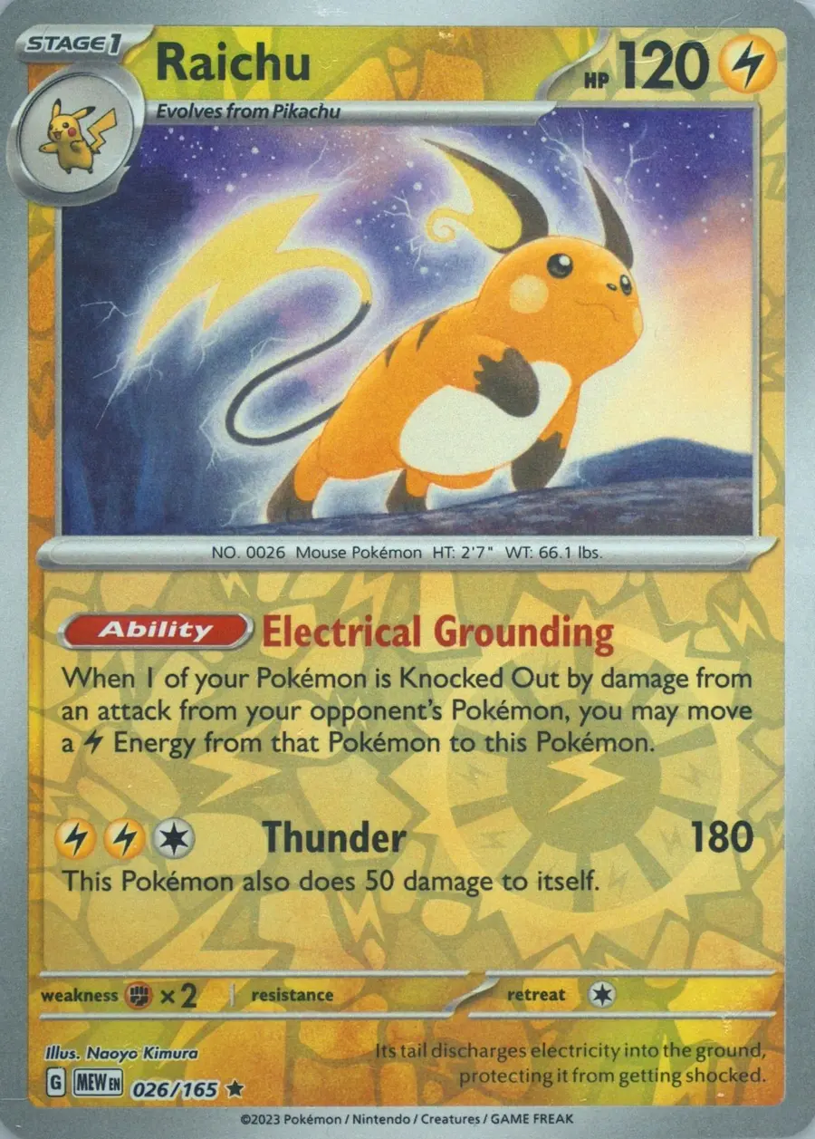 Placeholder front image of Raichu — Reverse Holofoil — 151 — No. 026/165 — English
